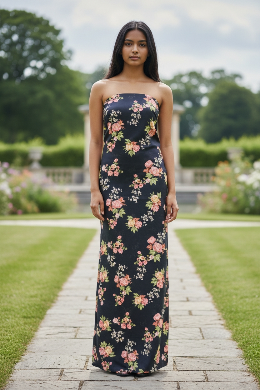 2-Piece Printed Lawn Unstitched Suit - Classic Black Blue Floral Design