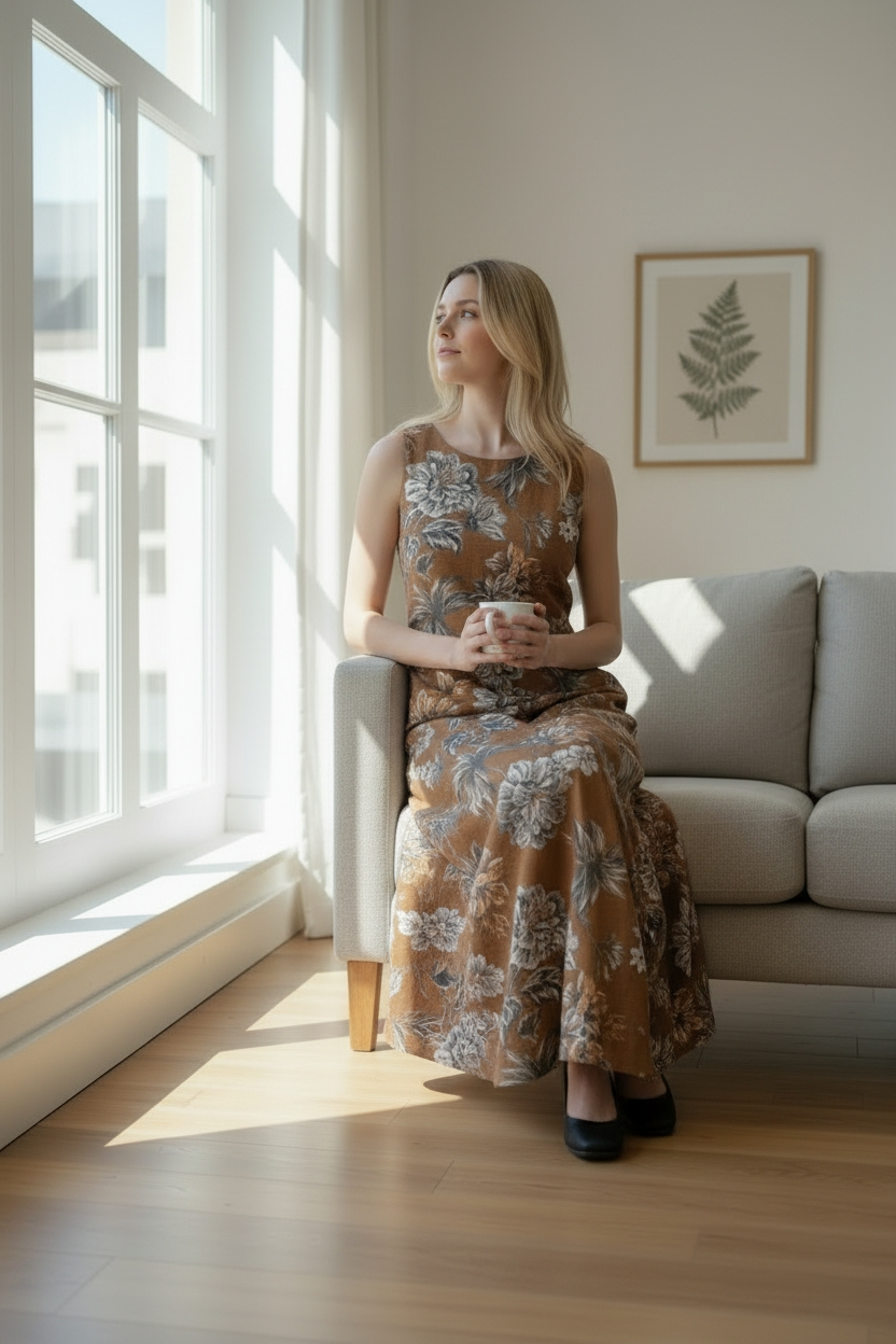 2-Piece Printed Lawn Unstitched Suit - Classic Bronze Camel Floral Design